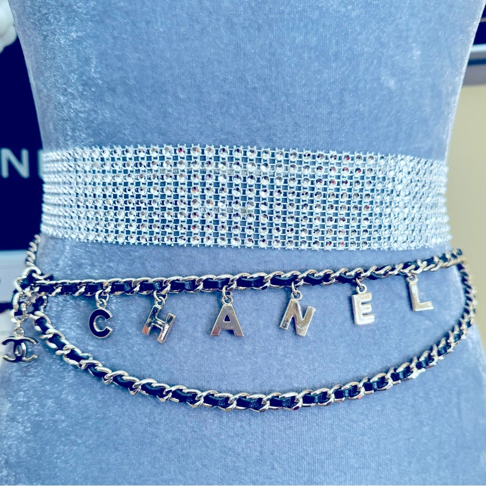 CHANEL gold chain and leather belt